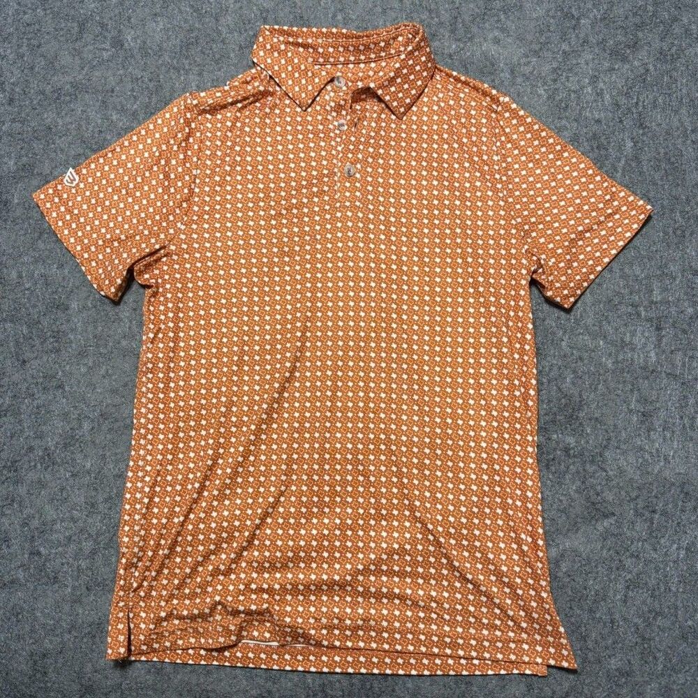 Burlebo Mens S Performance Polo Shirt Texas Orange White Statea Outline Pattern